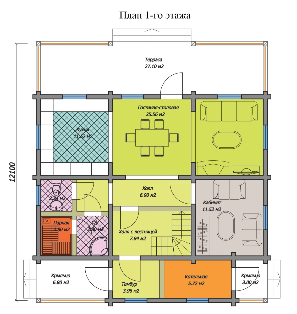 Планировка №1 - Дом из бруса 10х12 ДБ-115