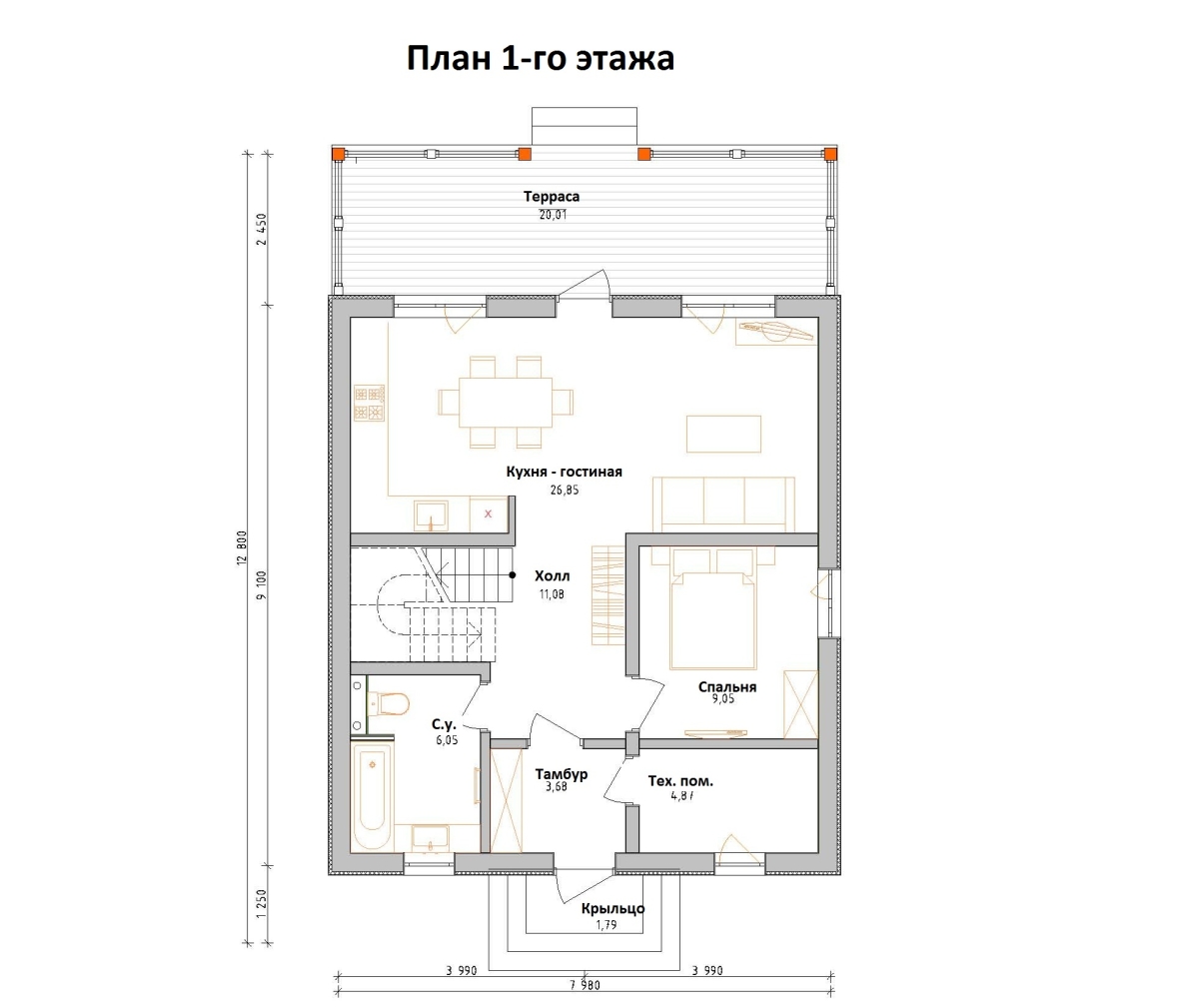 Планировка №1 - Комбинированный дом из бруса и газоблоков КД-04 Планировка №1 - Комбинированный дом из бруса и газоблоков КД-04