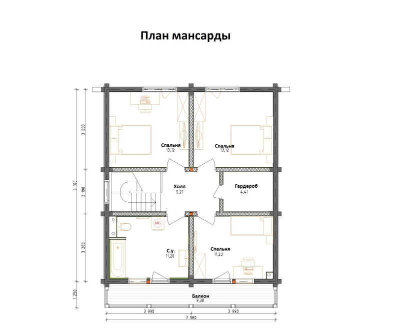 Планировка - Комбинированный дом из бруса и газоблоков КД-04