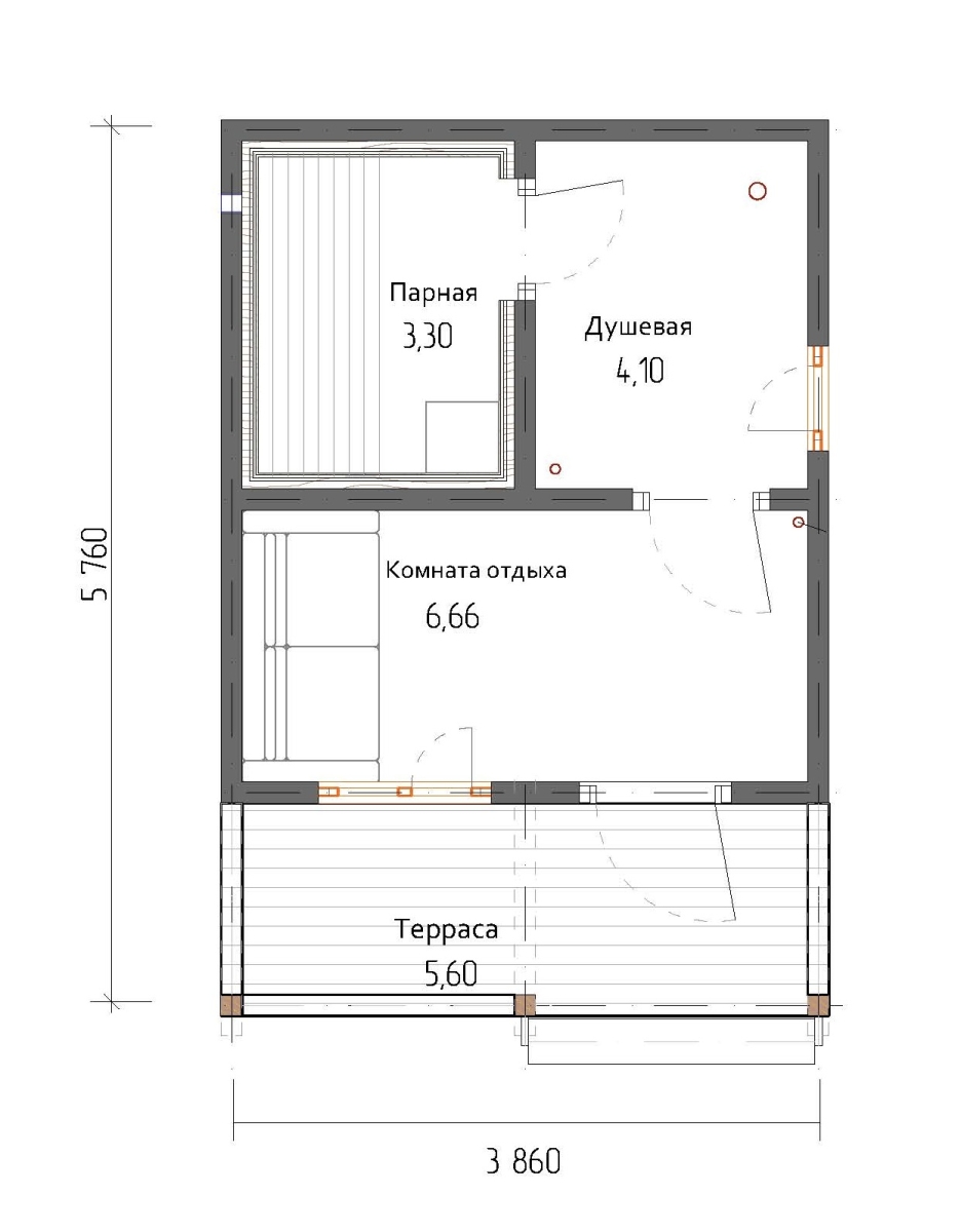 Планировка №1 - Баня из бруса в деревне Васкелово