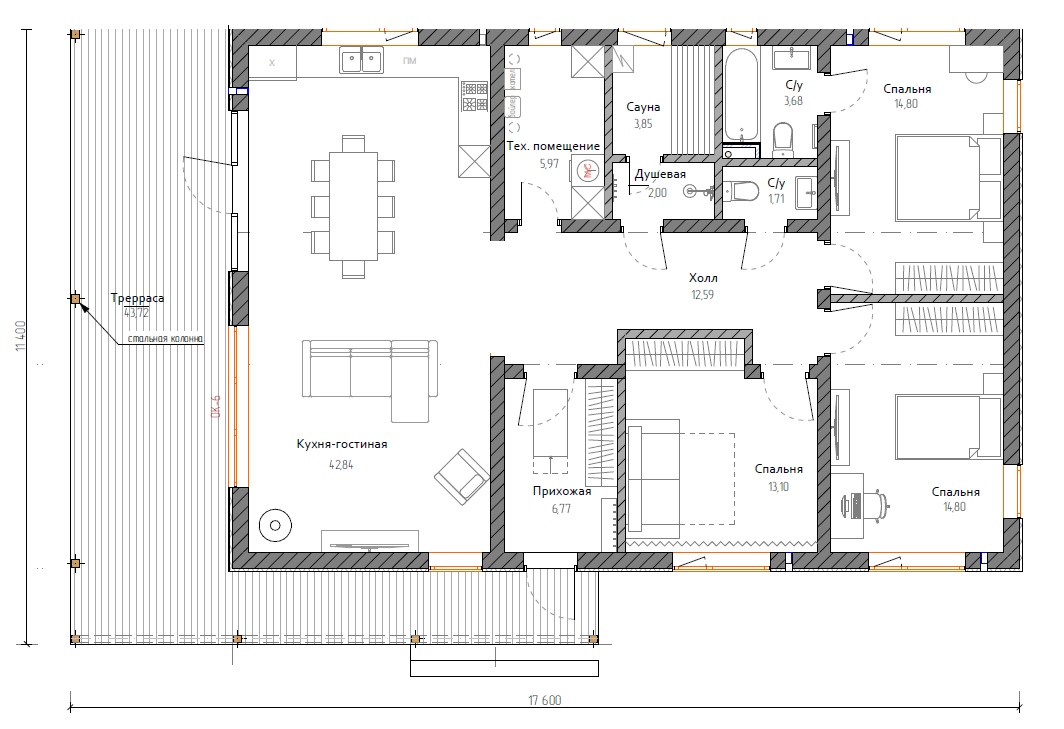 Планировка №1 - Дом из газобетона деревня Село Планировка №1 - Дом из газобетона деревня Село