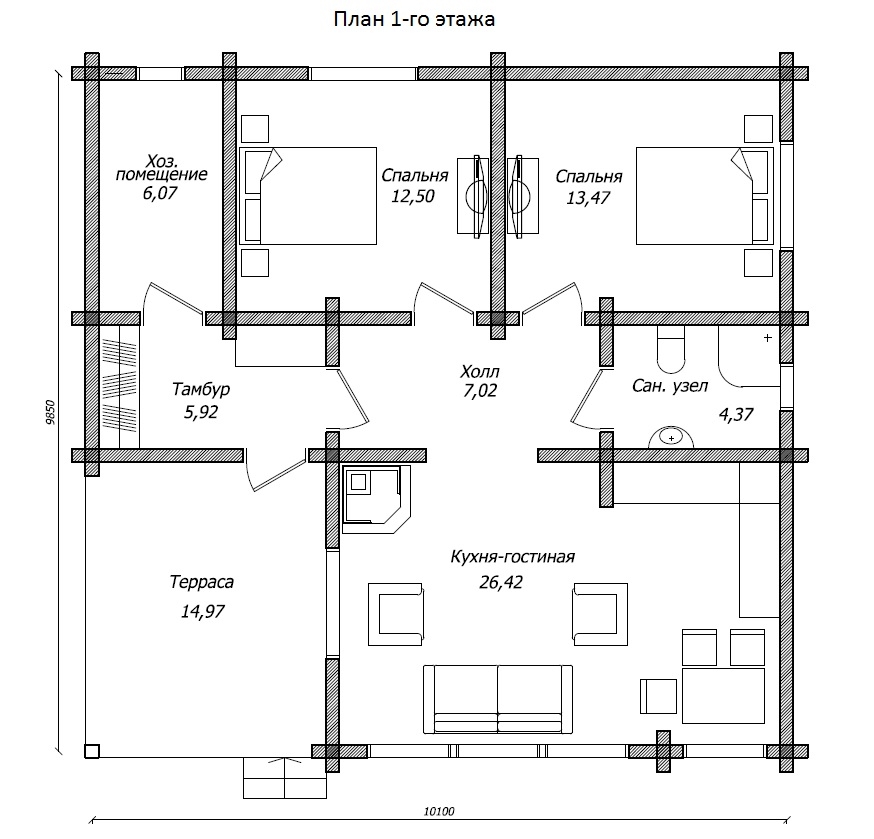 Планировка №1 - Брусовой дом в КП «Ягодное»