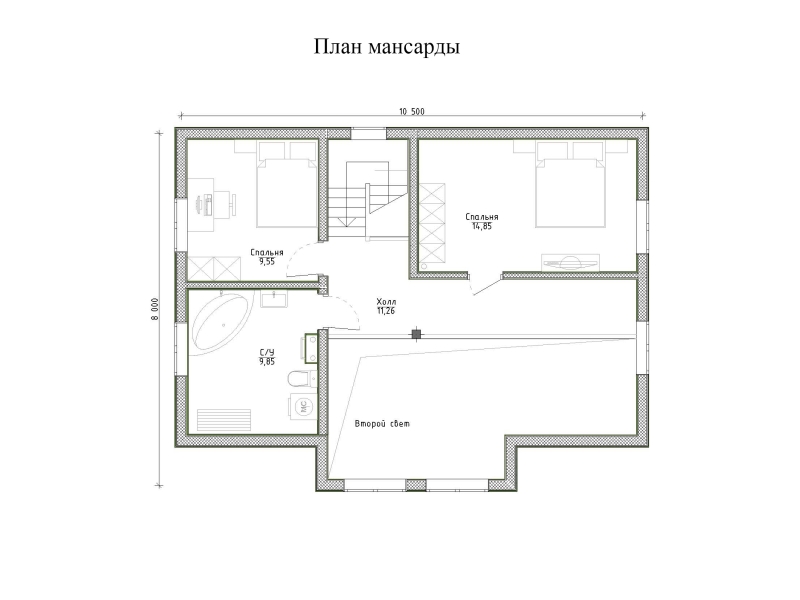Планировка - Каркасный дом 9х12 (Проект К-23)