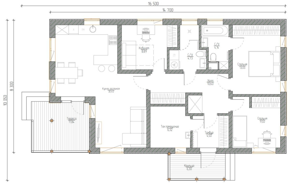 Планировка №1 - Дом из газобетона в деревне Яльгелево Планировка №1 - Дом из газобетона в деревне Яльгелево