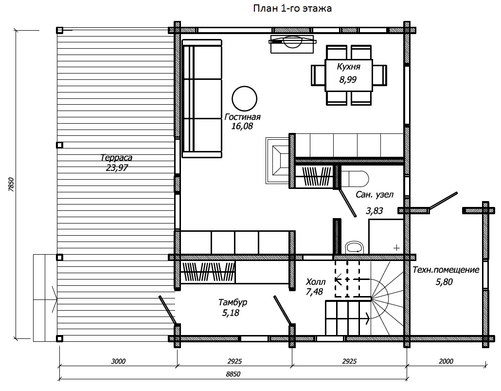 Планировка №1 - Брусовой дом в ДНП «Сосновские Озера» 2 Планировка №1 - Брусовой дом в ДНП «Сосновские Озера» 2