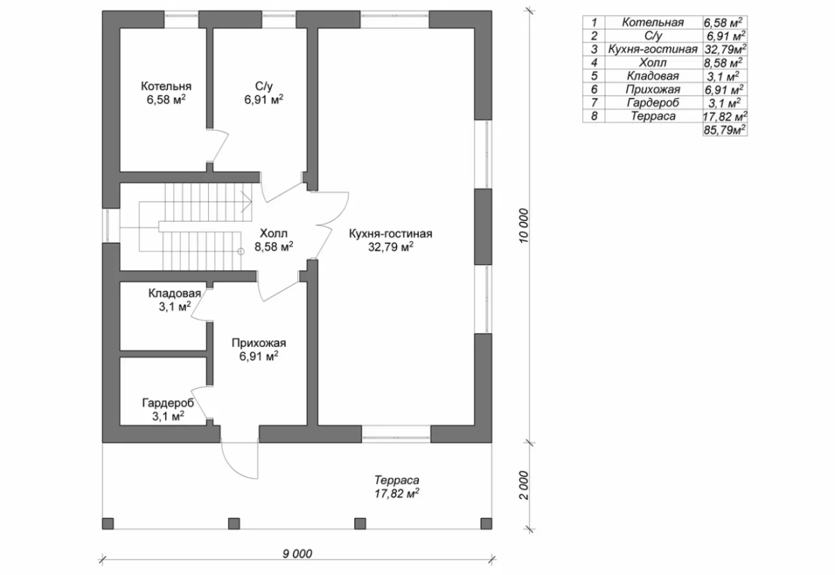 Планировка №1 - Полутораэтажный дом из газобетона 9Х10