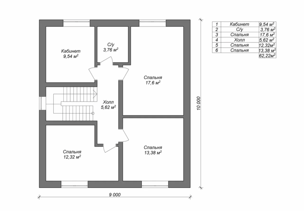 Планировка №2 - Полутораэтажный дом из газобетона 9Х10