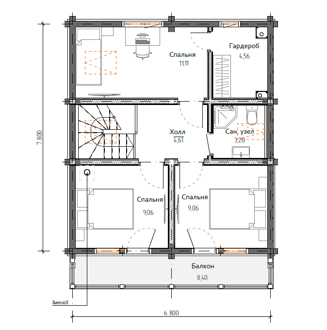 Планировка №1 - Комбинированный дом в деревне Скотное 