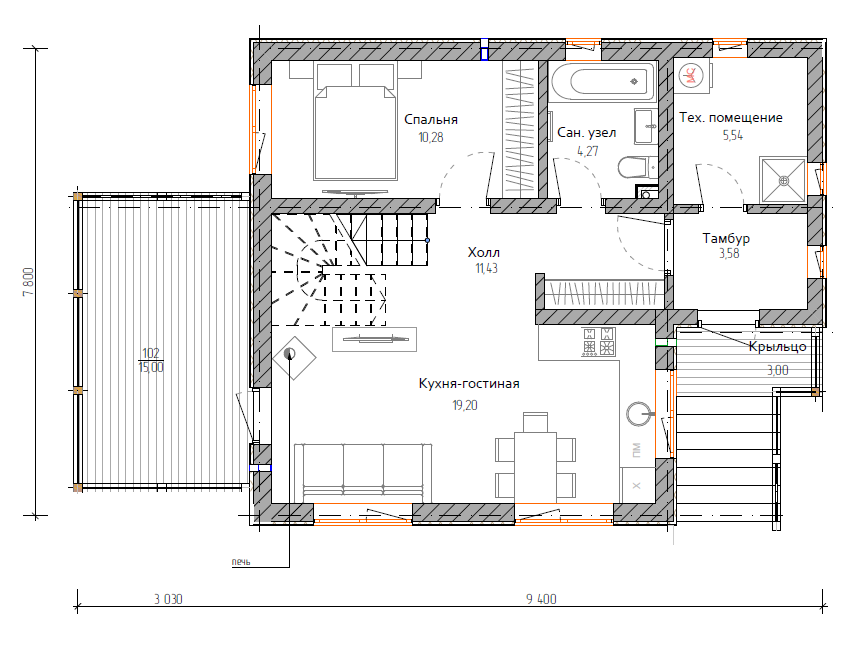 Планировка №2 - Комбинированный дом в деревне Скотное 