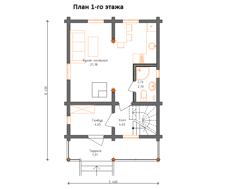 Планировка №1 - Брусовой дом в деревне Фёдоровка