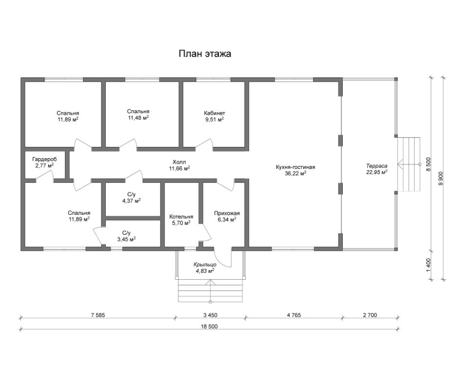 Планировка №1 - Одноэтажный каркасный дом 10х18 Первомайское 