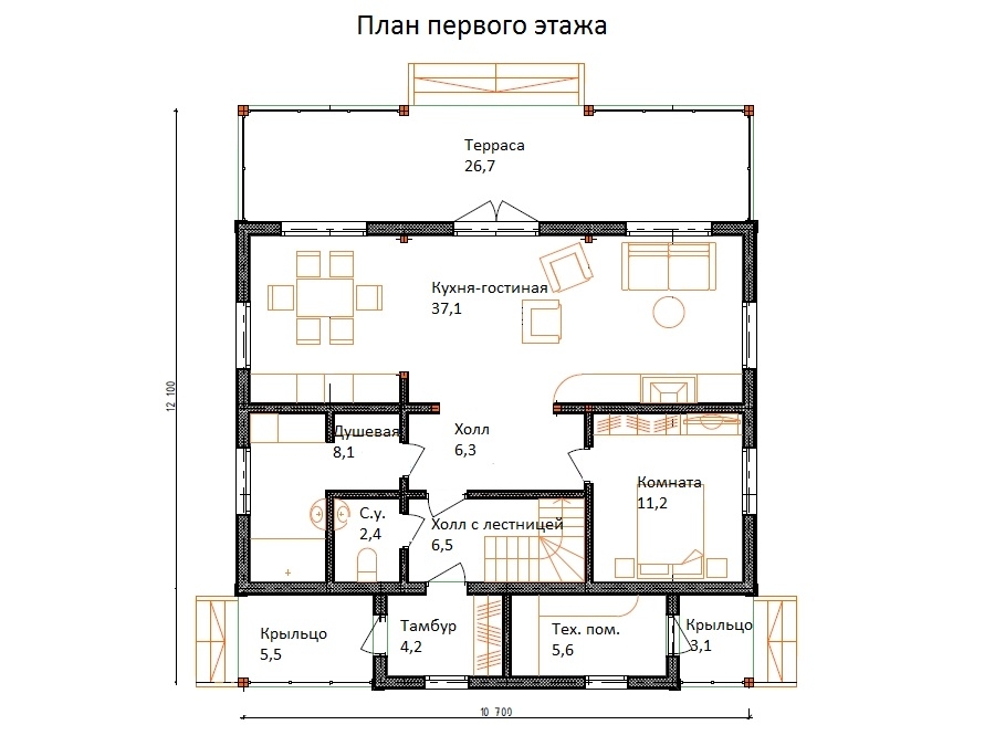 Планировка №1 - КАРКАСНЫЙ ДОМ В ПОСЕЛКЕ КРАСНАЯ НИТЬ