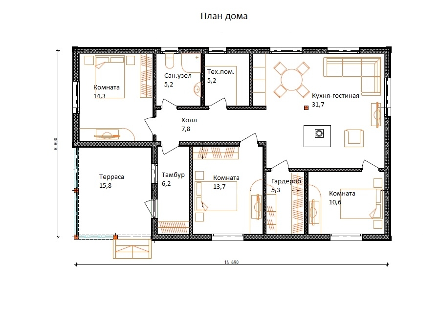 Планировка №1 - КАРКАСНЫЙ ДОМ В ПОСЕЛКЕ СОСНОВО Планировка №1 - КАРКАСНЫЙ ДОМ В ПОСЕЛКЕ СОСНОВО