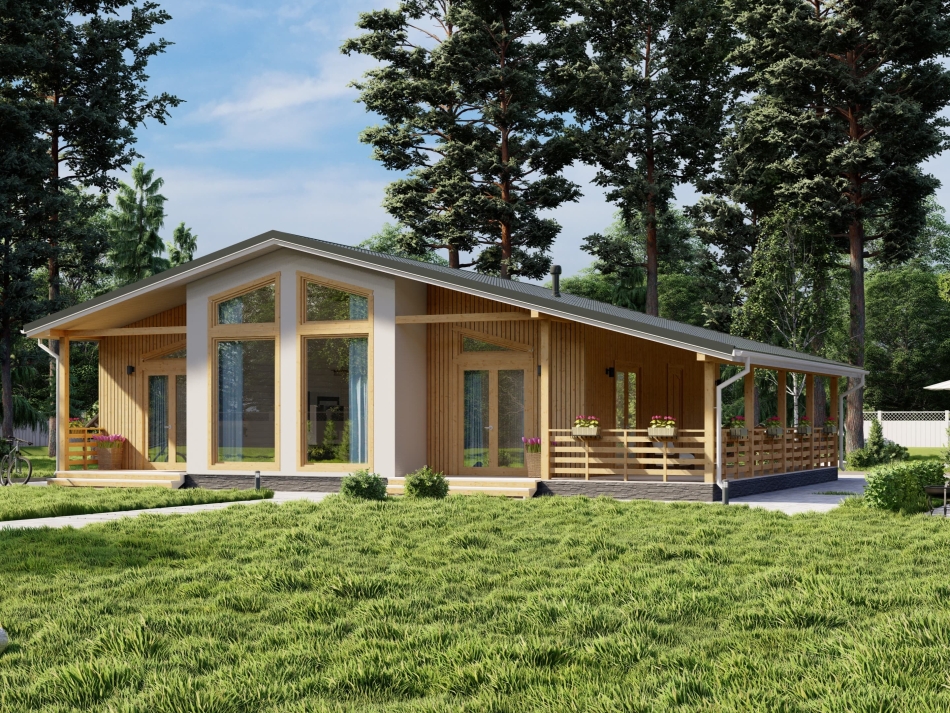 Дом из газобетона с террасой 12х12 (Проект Звездочка) Дом из газобетона с террасой 12х12 (Проект Звездочка)