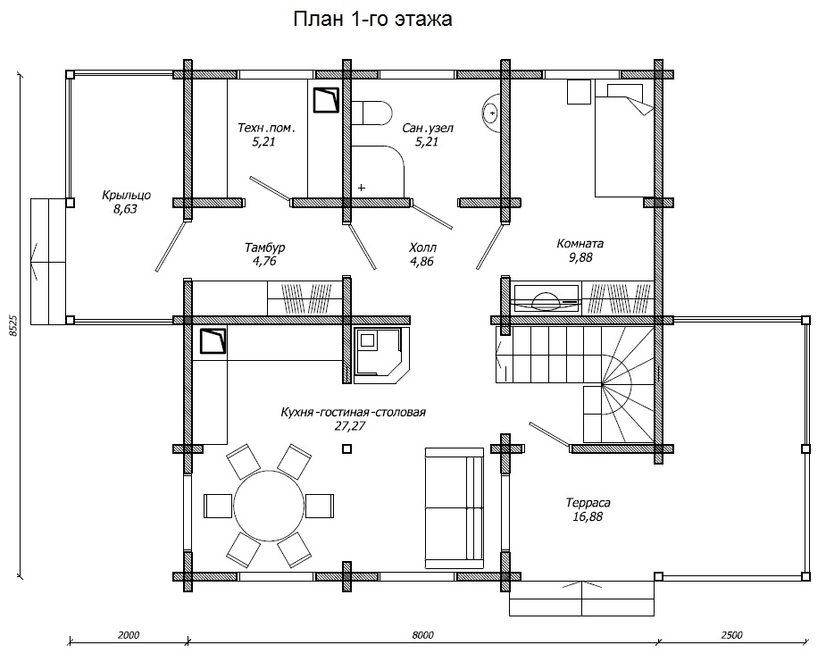 Планировка №1 - Брусовой дом в Введенском