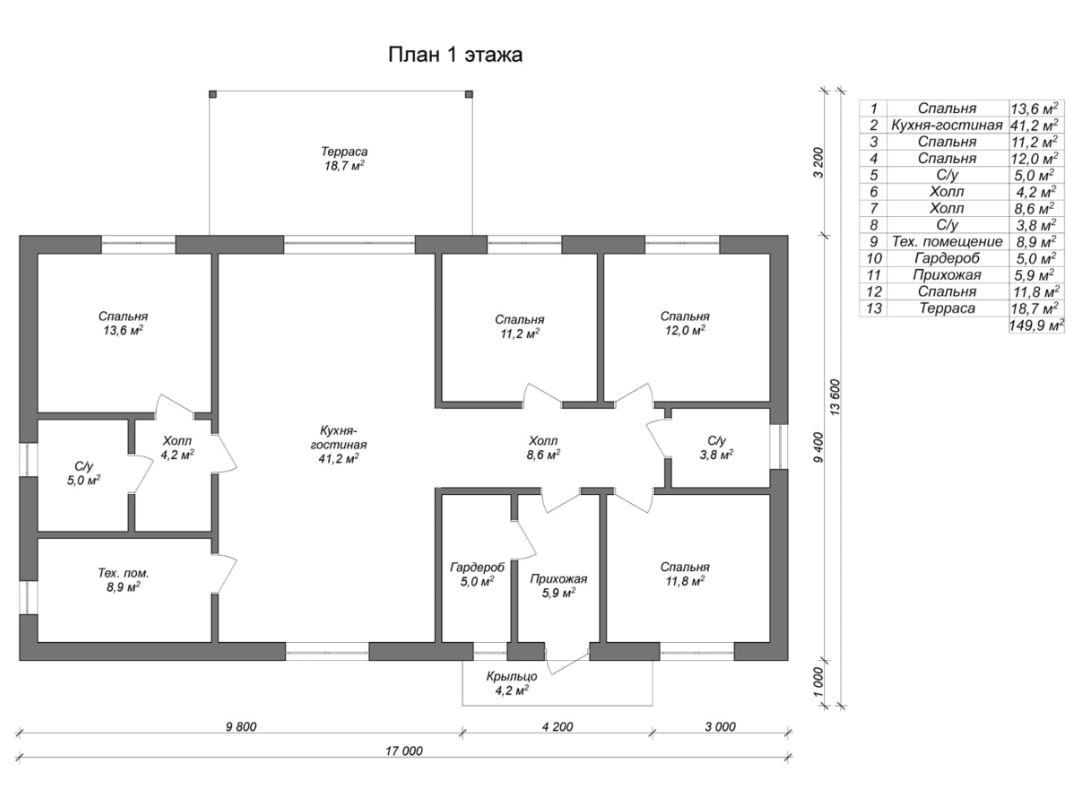 Планировка №1 - Одноэтажный дом из газобетона Вартемяги Планировка №1 - Одноэтажный дом из газобетона Вартемяги