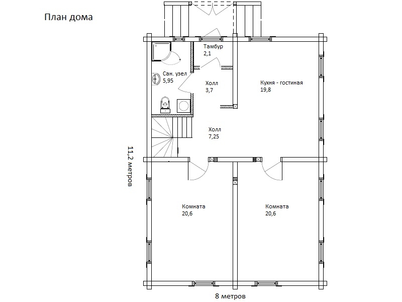 Планировка №1 - Брусовой дом в Цвелодубово
