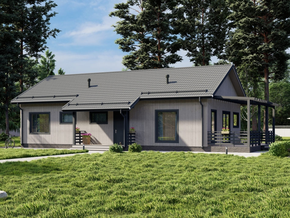 Одноэтажный каркасный дом 8х14 (Проект К-132)