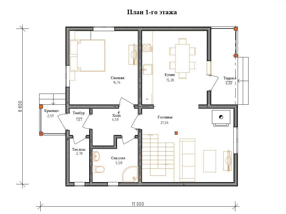 Планировка №1 - Каркасный дом в СНТ «Кировец» Планировка №1 - Каркасный дом в СНТ «Кировец»