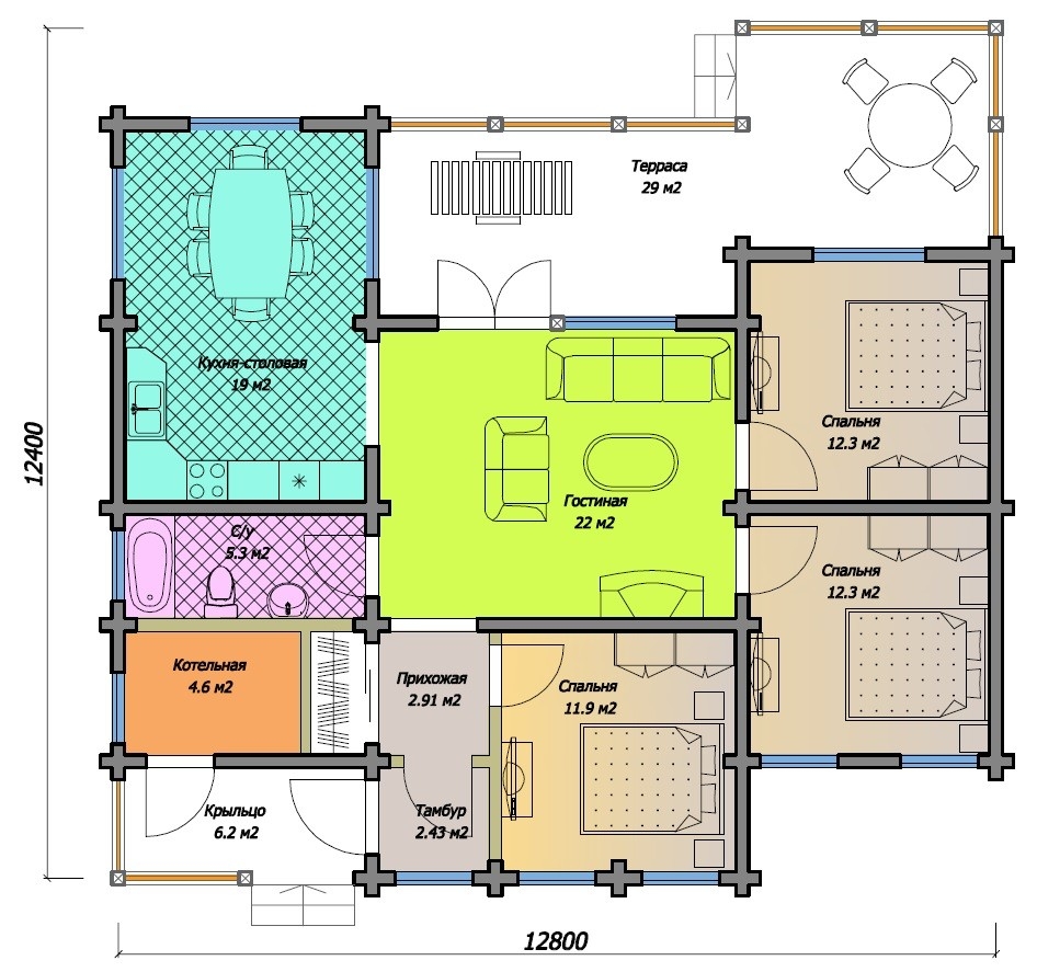 Планировка №1 - Брусовой дом (3) в Горной Шальдихе