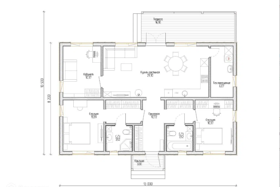 Планировка №1 - Одноэтажный каркасный дом КН-6