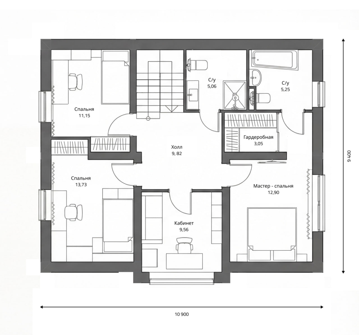 Планировка №2 - Двухэтажный дом из газобетона Брик Планировка №2 - Двухэтажный дом из газобетона Брик