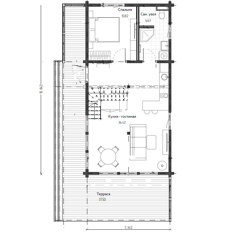 Планировка №1 - Одноэтажный дом из клееного бруса ДБ-1