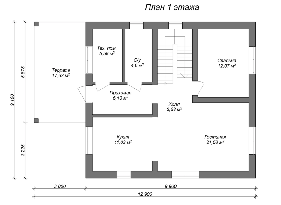 Планировка №1 - Двухэтажный дом из газобетона Победа Хутор Планировка №1 - Двухэтажный дом из газобетона Победа Хутор