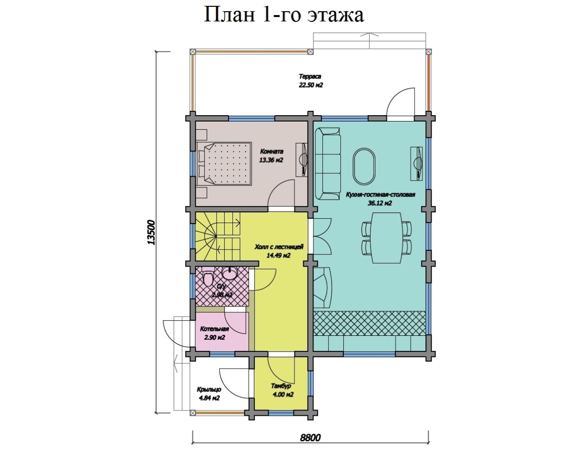 Планировка №1 - Дом из бруса 9х9 ДБ-88
