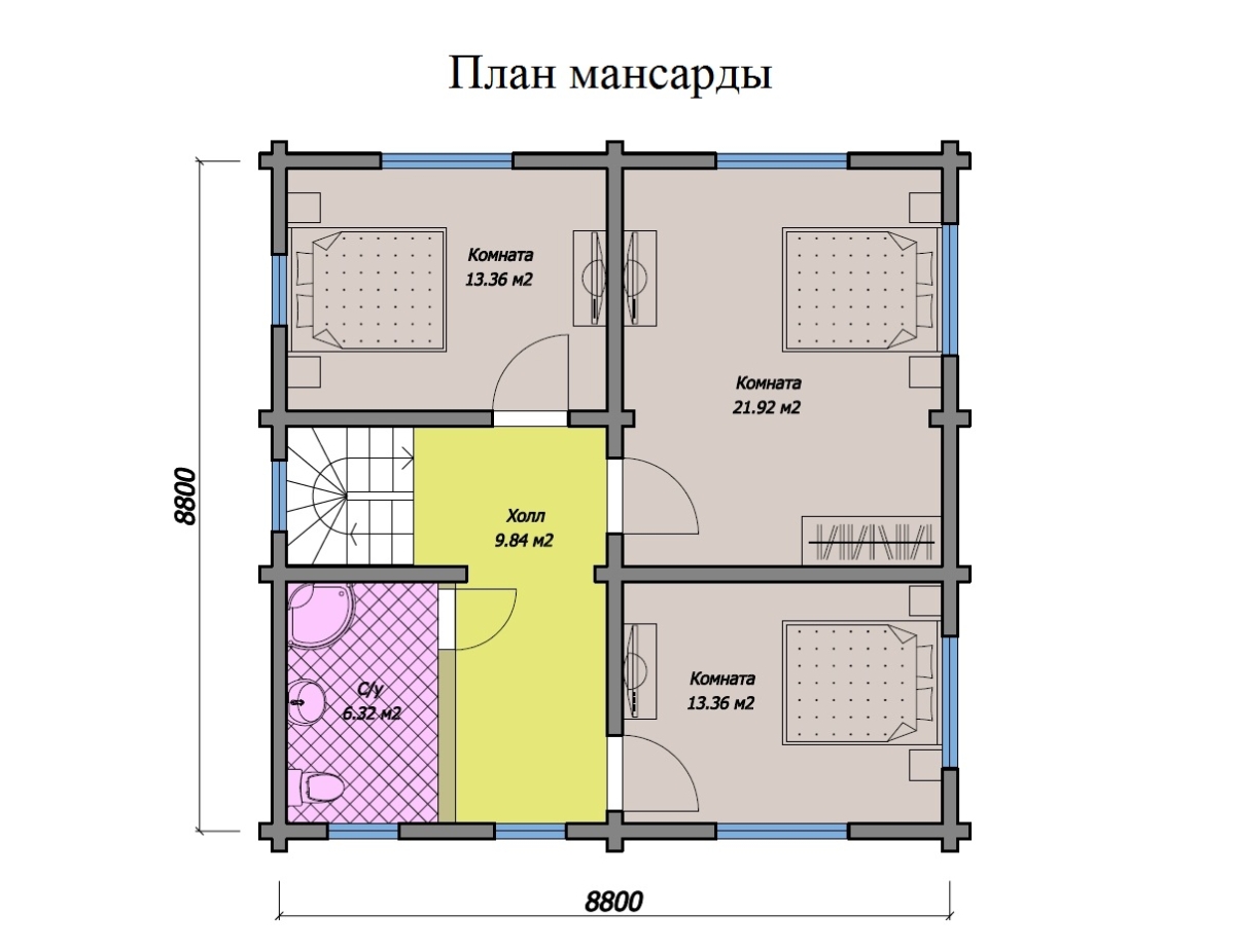 Планировка №2 - Дом из бруса 9х9 ДБ-88