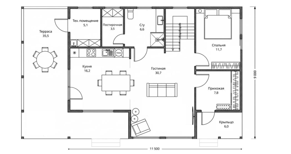 Планировка №1 - Двухэтажный каркасный дом К-72 Планировка №1 - Двухэтажный каркасный дом К-72
