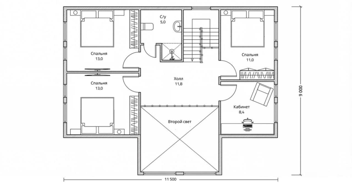 Планировка №2 - Двухэтажный каркасный дом К-72 Планировка №2 - Двухэтажный каркасный дом К-72