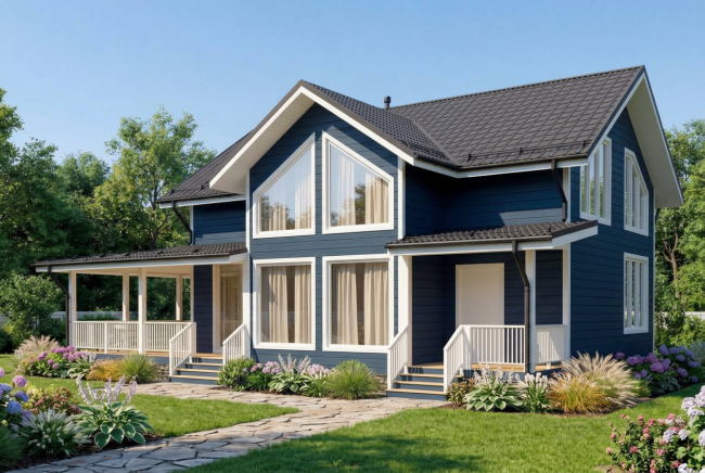 Двухэтажный каркасный дом К-72