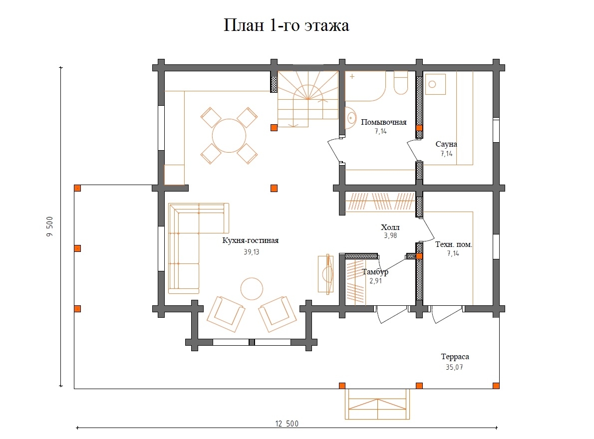 Планировка №1 - Дом из бруса в Озерках Планировка №1 - Дом из бруса в Озерках