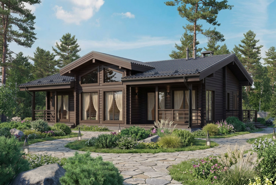 Одноэтажный дом из бруса ДБ-71 под ключ в СПб Одноэтажный дом из бруса ДБ-71 под ключ в СПб