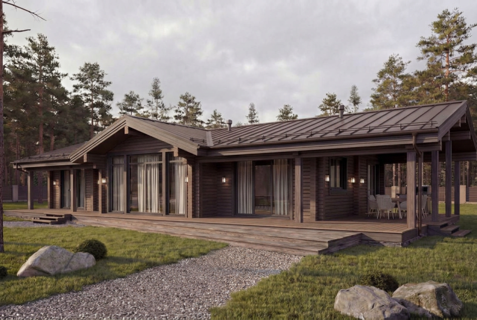 Одноэтажный дом из клееного бруса КБ-72 под ключ в СПб Одноэтажный дом из клееного бруса КБ-72 под ключ в СПб