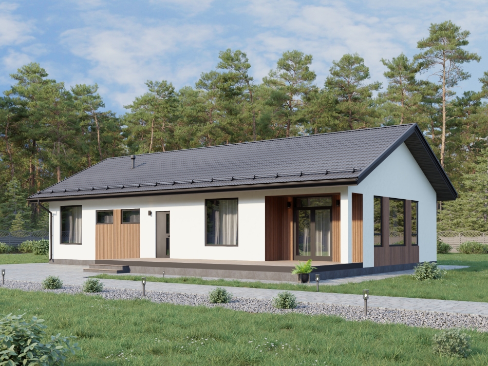 Одноэтажный дом из газобетона Мико - 6 под ключ в СПб Одноэтажный дом из газобетона Мико - 6 под ключ в СПб