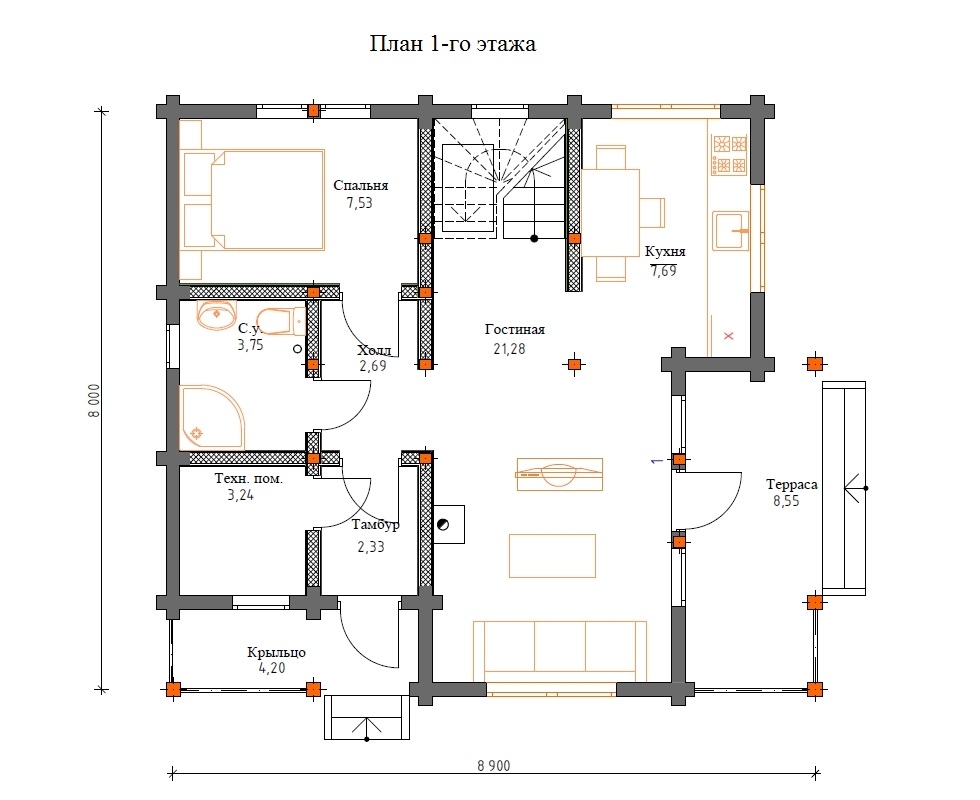 Планировка №1 - Брусовой дом-3 в Орехово