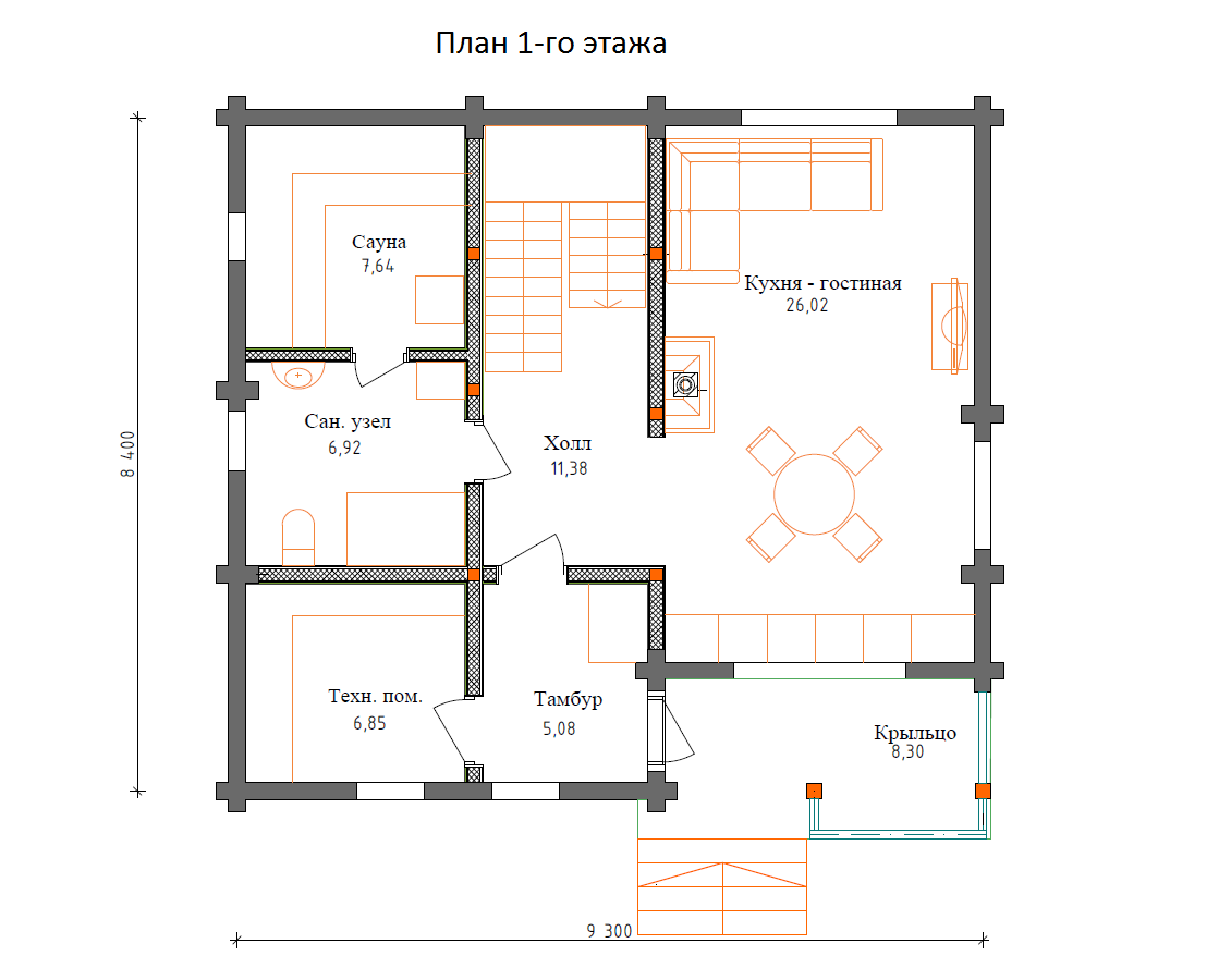 Планировка №1 - Дом из бруса в КП «Карельский бриз»