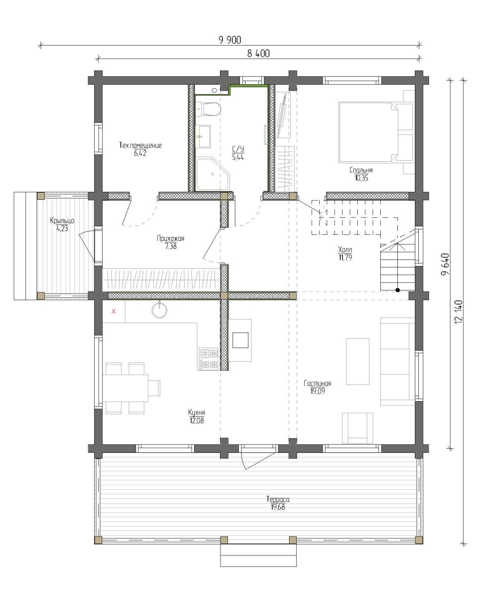 Планировка №1 - Дом из бруса 9х9 ДБ-89