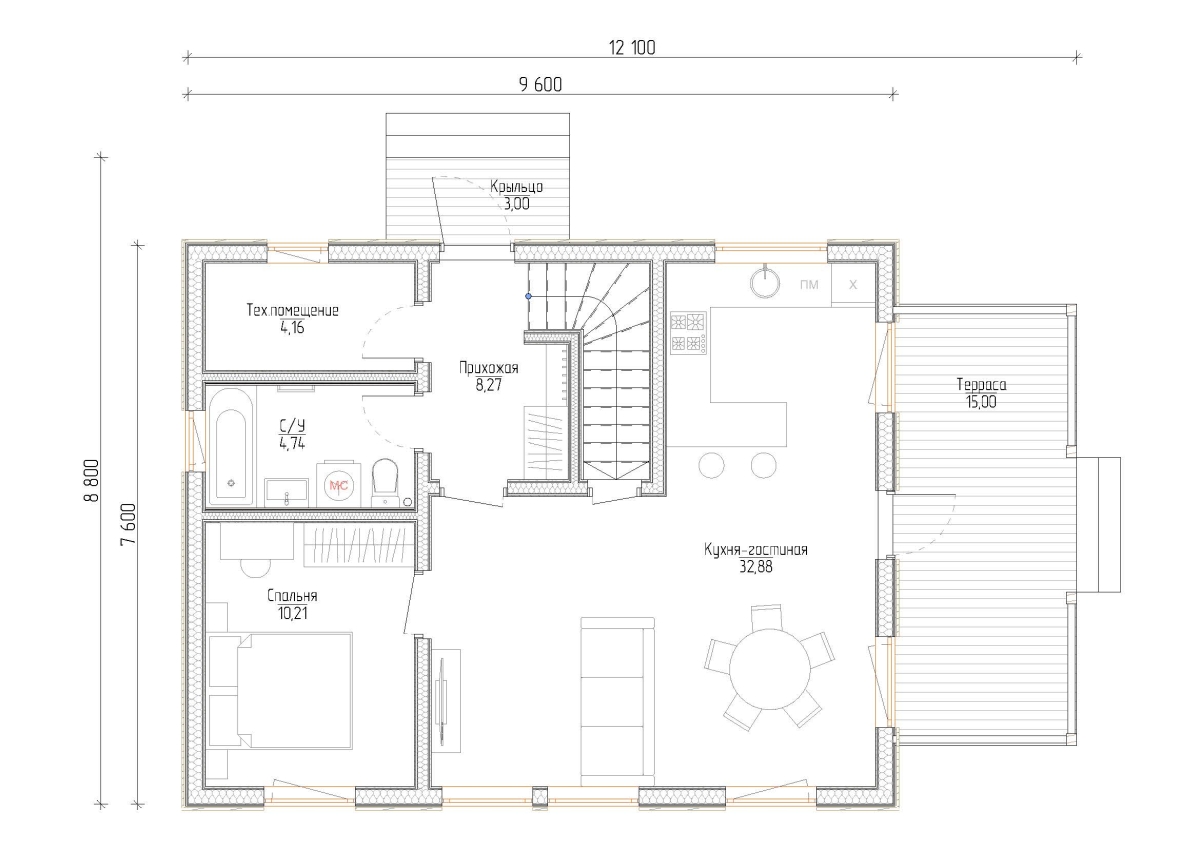 Планировка №1 - Каркасный дом 7х9 (Проект КН-1) Планировка №1 - Каркасный дом 7х9 (Проект КН-1)