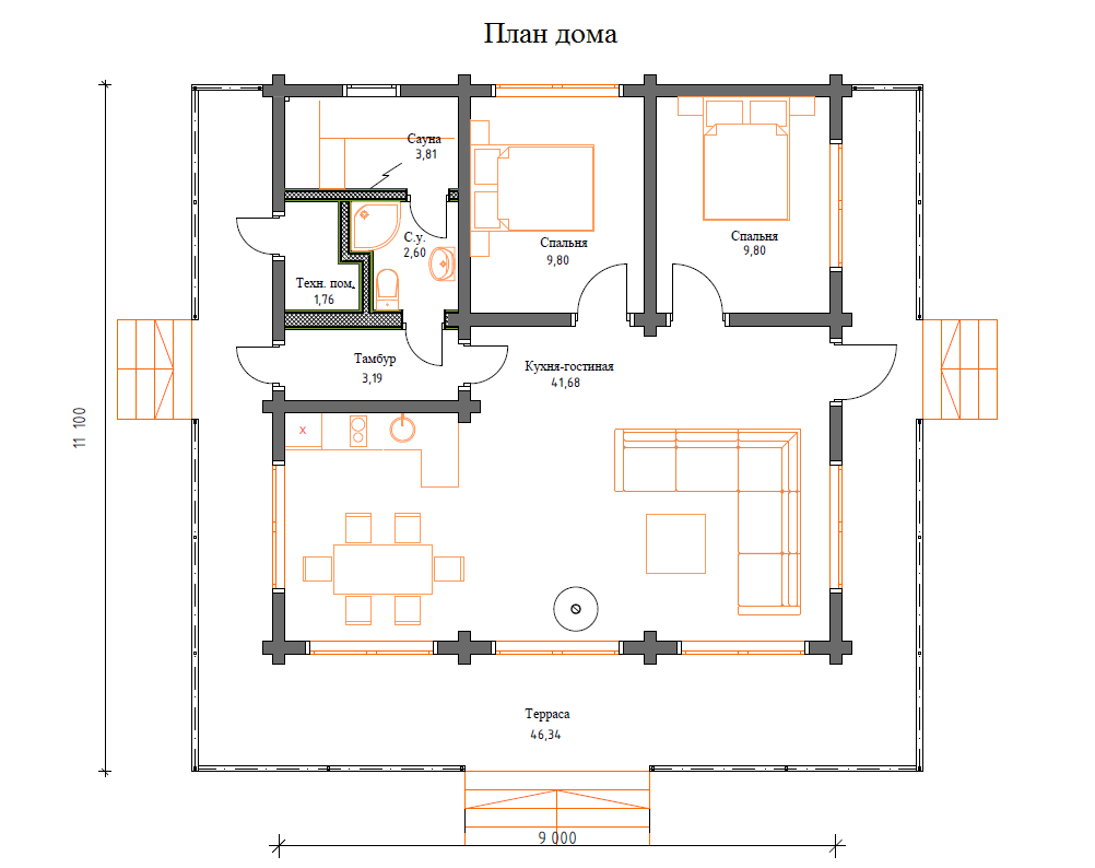 Планировка №1 - Дом из бруса в п. Борисово Планировка №1 - Дом из бруса в п. Борисово