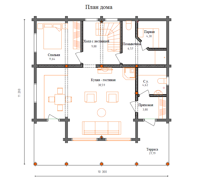 Планировка №1 - Брусовой дом в поселке Ириновка Планировка №1 - Брусовой дом в поселке Ириновка