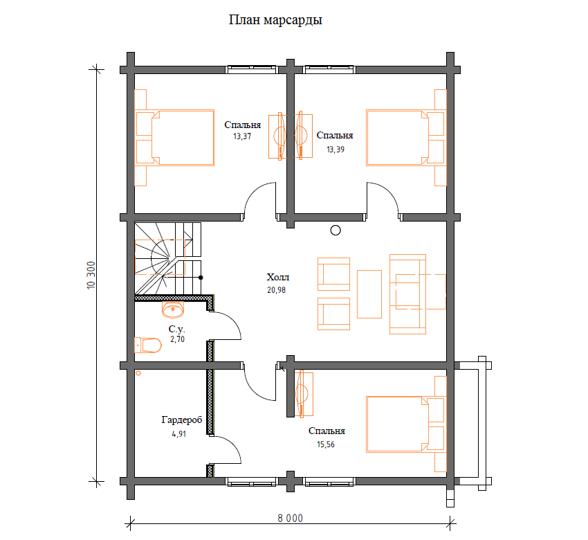 Планировка №2 - Дом из бруса в СНТ «Печатник»