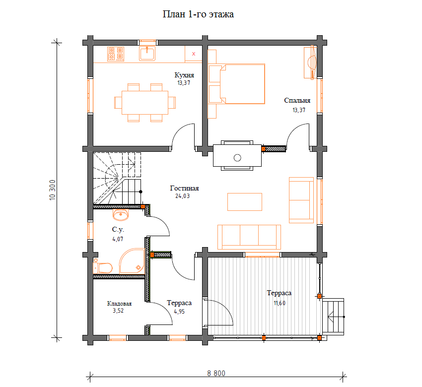 Планировка №1 - Дом из бруса в СНТ «Печатник»