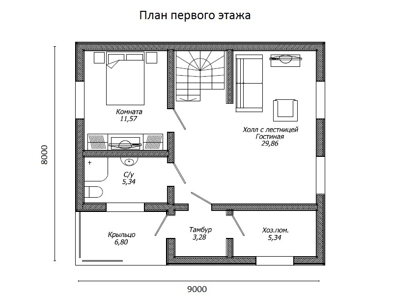 Планировка №1 - Каркасный дом в Пупышево Планировка №1 - Каркасный дом в Пупышево