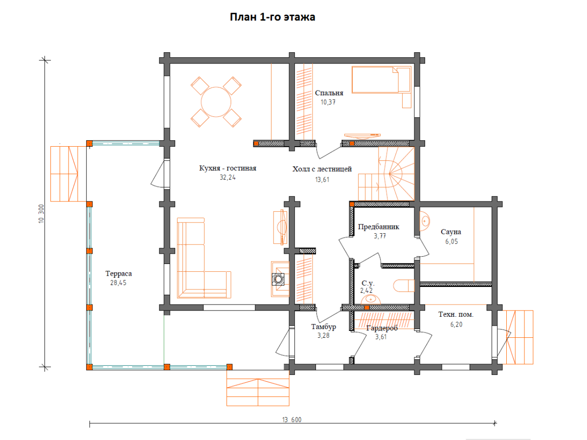 Планировка №1 - Брусовой дом в СНТ «Медведь» Планировка №1 - Брусовой дом в СНТ «Медведь»