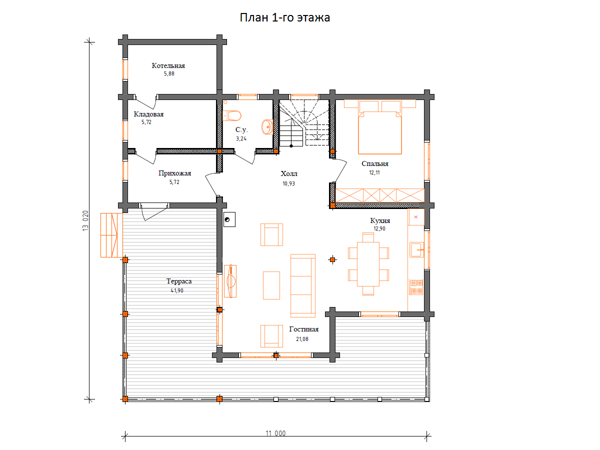 Планировка №1 - Брусовой дом в Приветнинском