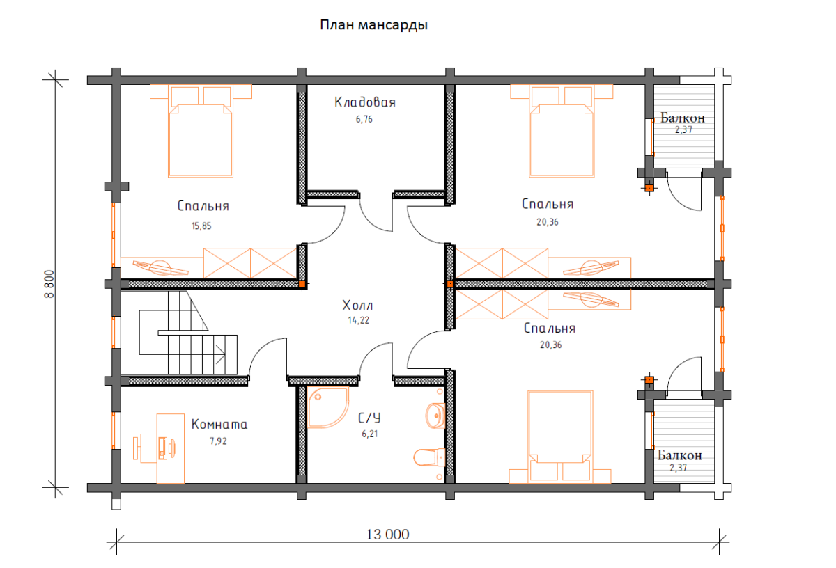 Планировка №2 - Дом из бруса 10х14 ДБ-53